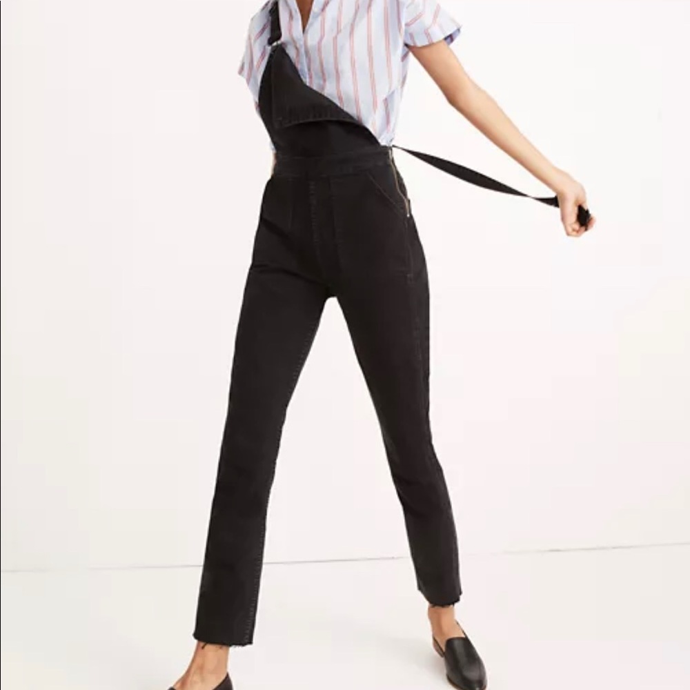 Madewell Black Skinny Raw Hem Overalls